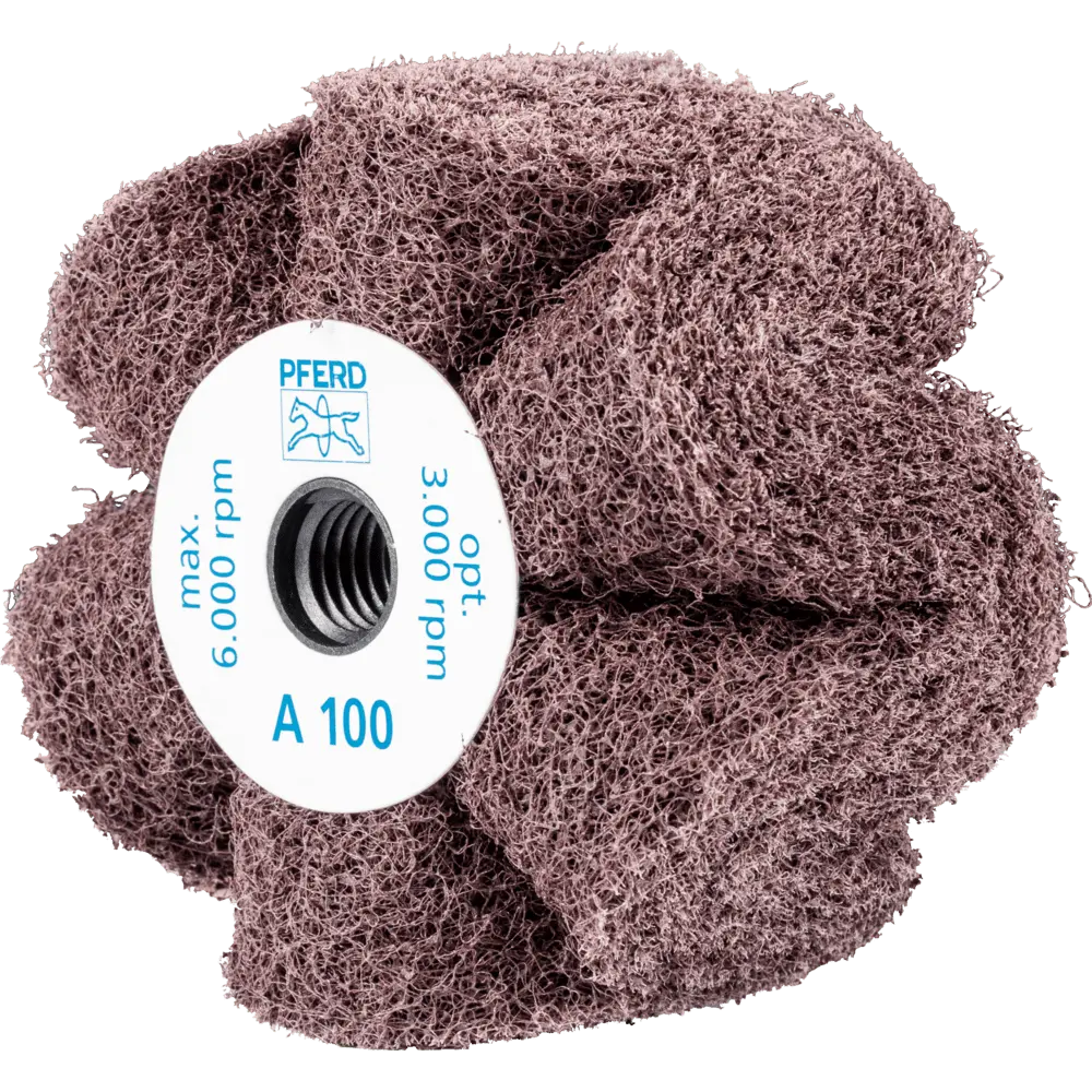 Produktfoto 1 von PFERD TOOLS POLINOX Vlies-Schleifrad PNG Ø 100x50mm Gewinde 5/8-11 A100 für Feinschliff und Finish, 5 Stk.