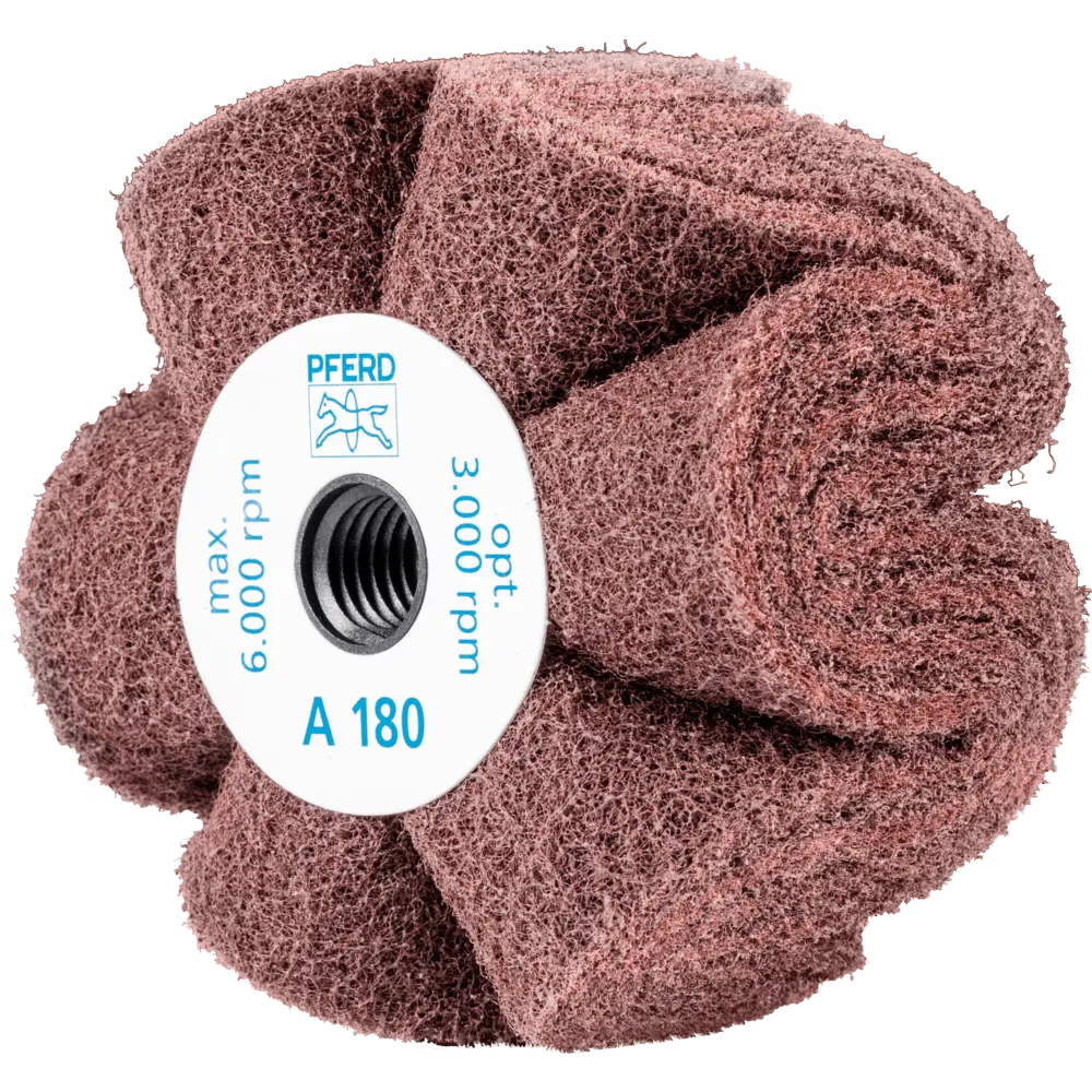 Produktfoto 1 von PFERD TOOLS POLINOX Vlies-Schleifrad PNG Ø 100x50mm Gewinde 5/8-11 A180 für Feinschliff und Finish, 5 Stk.