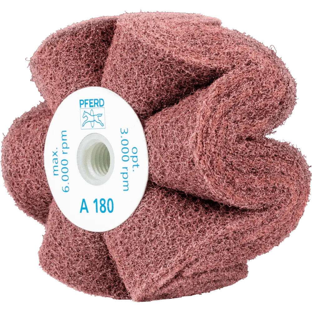 Produktfoto 1 von PFERD TOOLS POLINOX Vlies-Schleifrad PNG Ø 100x50mm Gewinde M14 A180 für Feinschliff und Finish, 5 Stk.