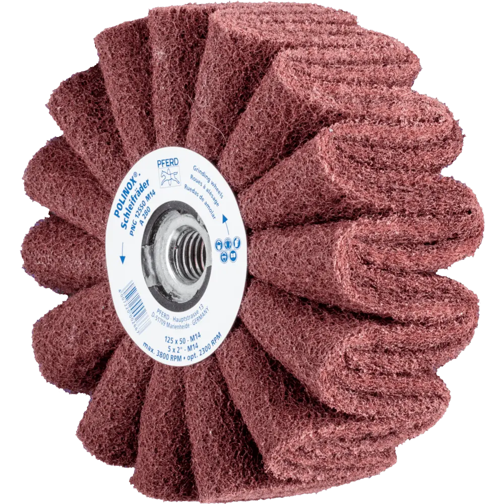 Produktfoto 1 von PFERD TOOLS POLINOX Vlies-Schleifrad PNG Ø 125x50mm Gewinde M14 A280 für Feinschliff und Finish, 2 Stk.