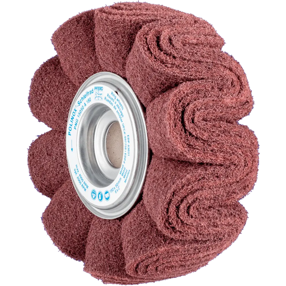 Produktfoto 1 von PFERD TOOLS POLINOX Vlies-Schleifrad PNG Ø 150x50mm Bohrung-Ø 25,4 mm A180 für Feinschliff und Finish