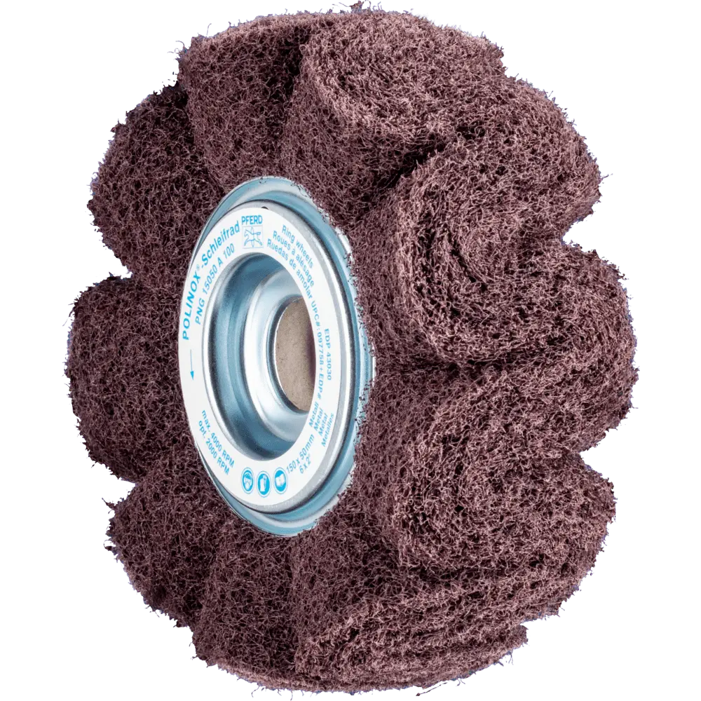 Produktfoto 1 von PFERD TOOLS POLINOX Vlies-Schleifrad PNG Ø 150x50mm Bohrung-Ø 25,4 mm A100 für Feinschliff und Finish