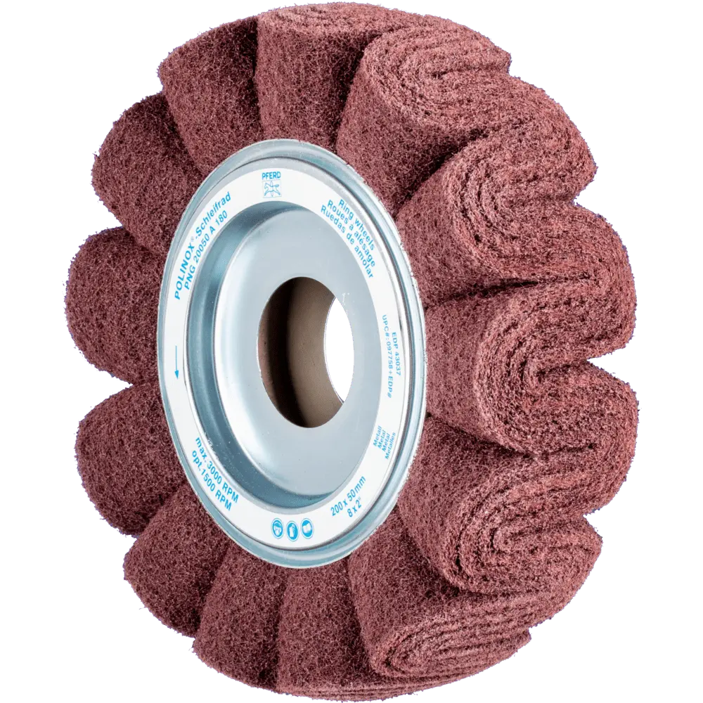Produktfoto 1 von PFERD TOOLS POLINOX Vlies-Schleifrad PNG Ø 200x50mm Bohrung-Ø 44 mm A180 für Feinschliff und Finish