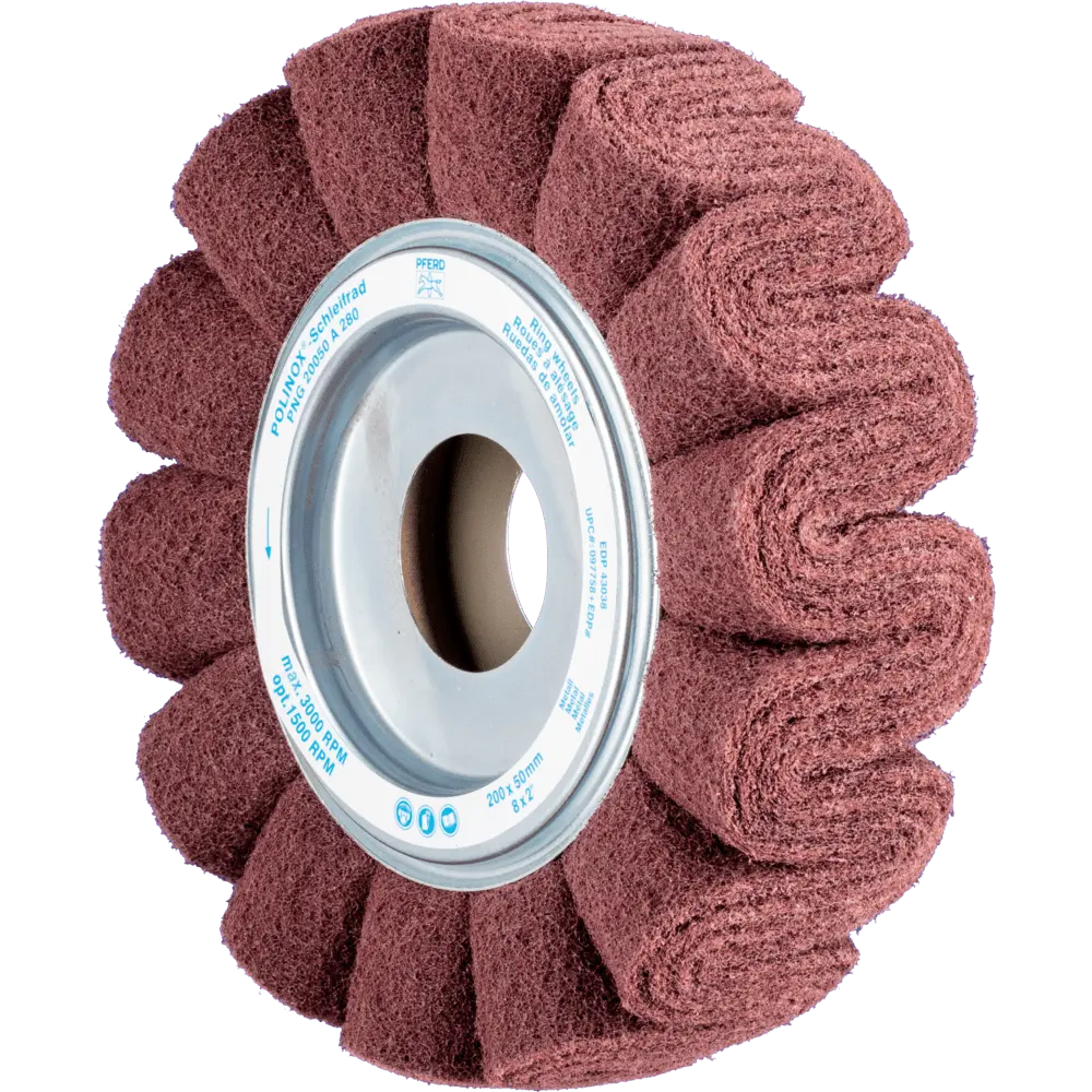 Produktfoto 1 von PFERD TOOLS POLINOX Vlies-Schleifrad PNG Ø 200x50mm Bohrung-Ø 44 mm A280 für Feinschliff und Finish