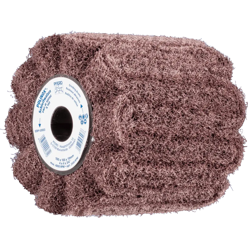 Produktfoto 1 von PFERD TOOLS POLINOX Vlies-Schleifwalze PNG Ø 100x100mm Keilnut 19 mm A100 für Feinschliff und Finish