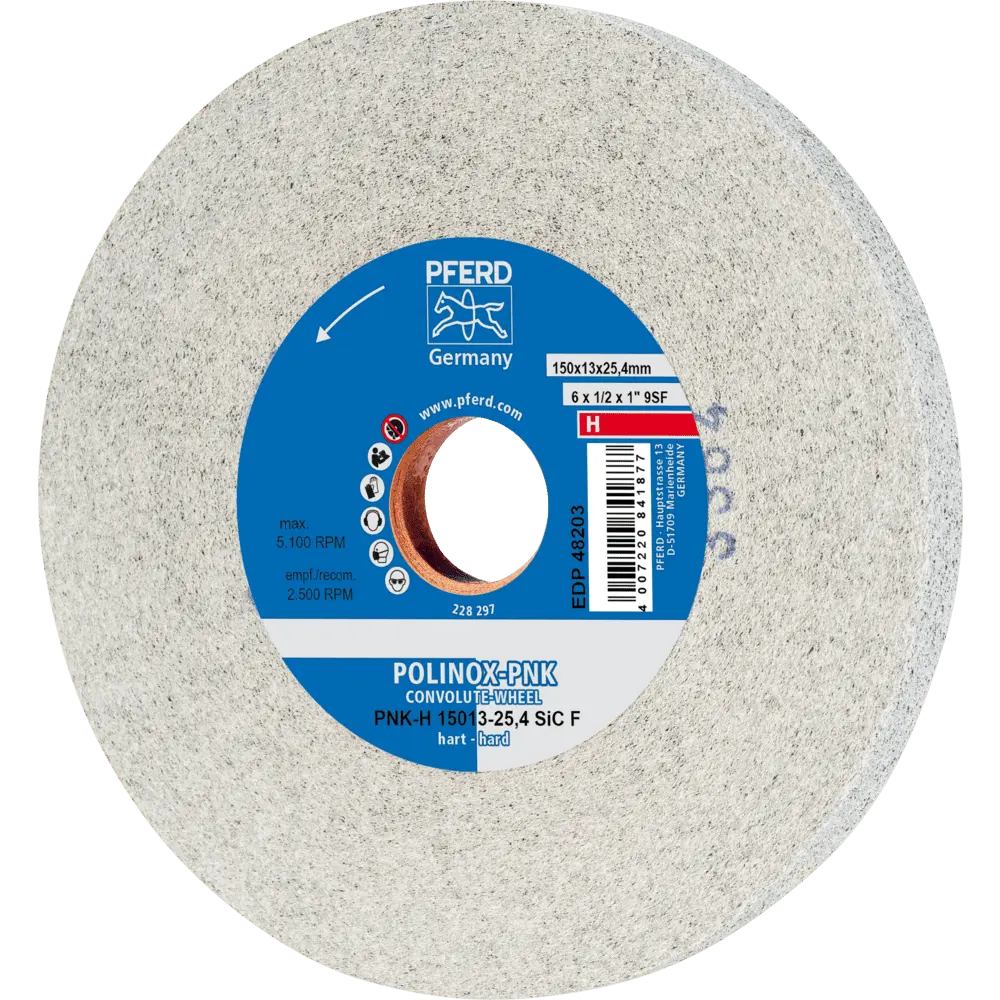 Produktfoto 1 von PFERD TOOLS POLINOX Gewickeltes Vlies-Rad PNK Ø 150x13 mm Bohrung-Ø 25,4 mm Hart SIC Fein für Finish