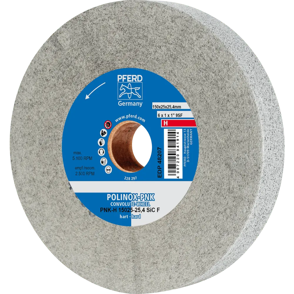 PFERD TOOLS POLINOX Gewickeltes Vlies-Rad PNK Ø 150x25 mm Bohrung-Ø 25,4 mm Hart SIC Fein für Finish