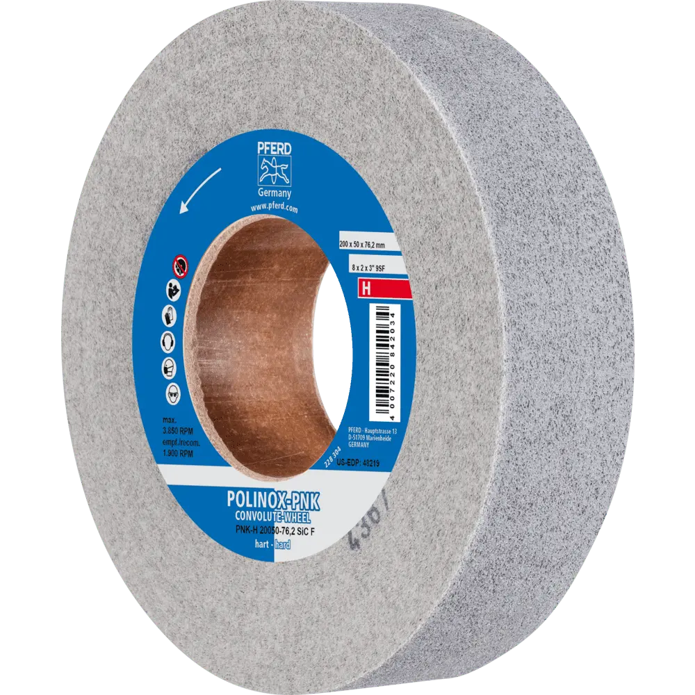 Produktfoto 1 von PFERD TOOLS POLINOX Gewickeltes Vlies-Rad PNK Ø 200x50mm Bohrung-Ø 76,2 mm Hart SIC Fein für Finish