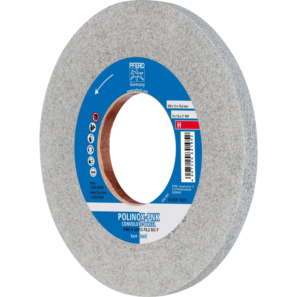 Produktfoto 1 von PFERD TOOLS POLINOX Gewickeltes Vlies-Rad PNK Ø 200x13 mm Bohrung-Ø 76,2 mm Hart SIC Fein für Finish