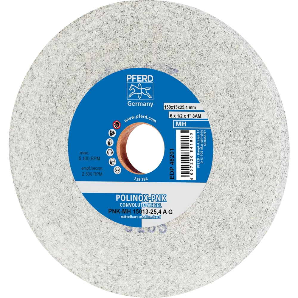 Produktfoto 1 von PFERD TOOLS POLINOX Gewickeltes Vlies-Rad PNK Ø 150x13 mm Bohrung-Ø 25,4 mm Mittelhart A Grob für Finish