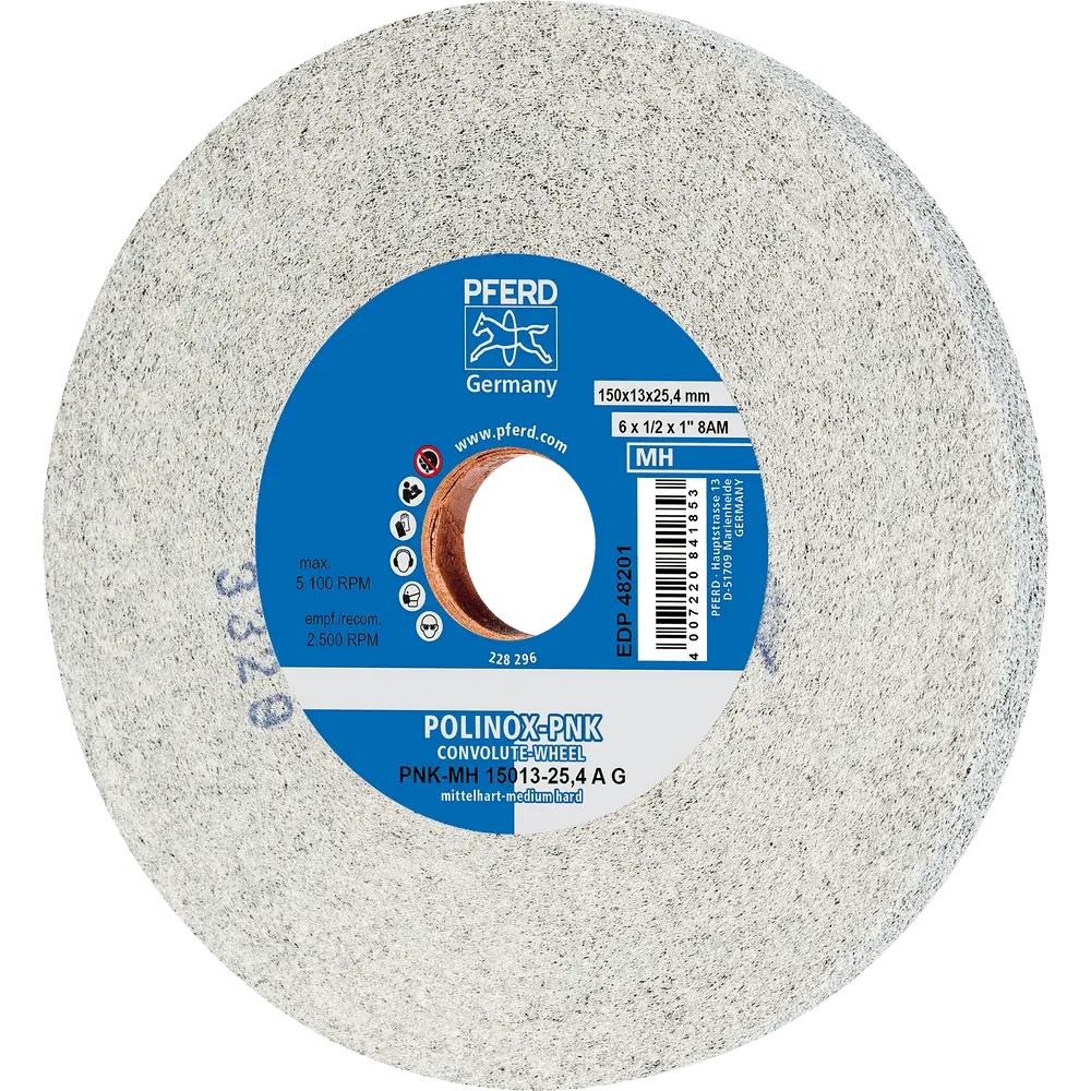 Produktfoto 1 von PFERD TOOLS POLINOX Gewickeltes Vlies-Rad PNK Ø 150x13 mm Bohrung-Ø 25,4 mm Mittehart SIC Fein für Finish