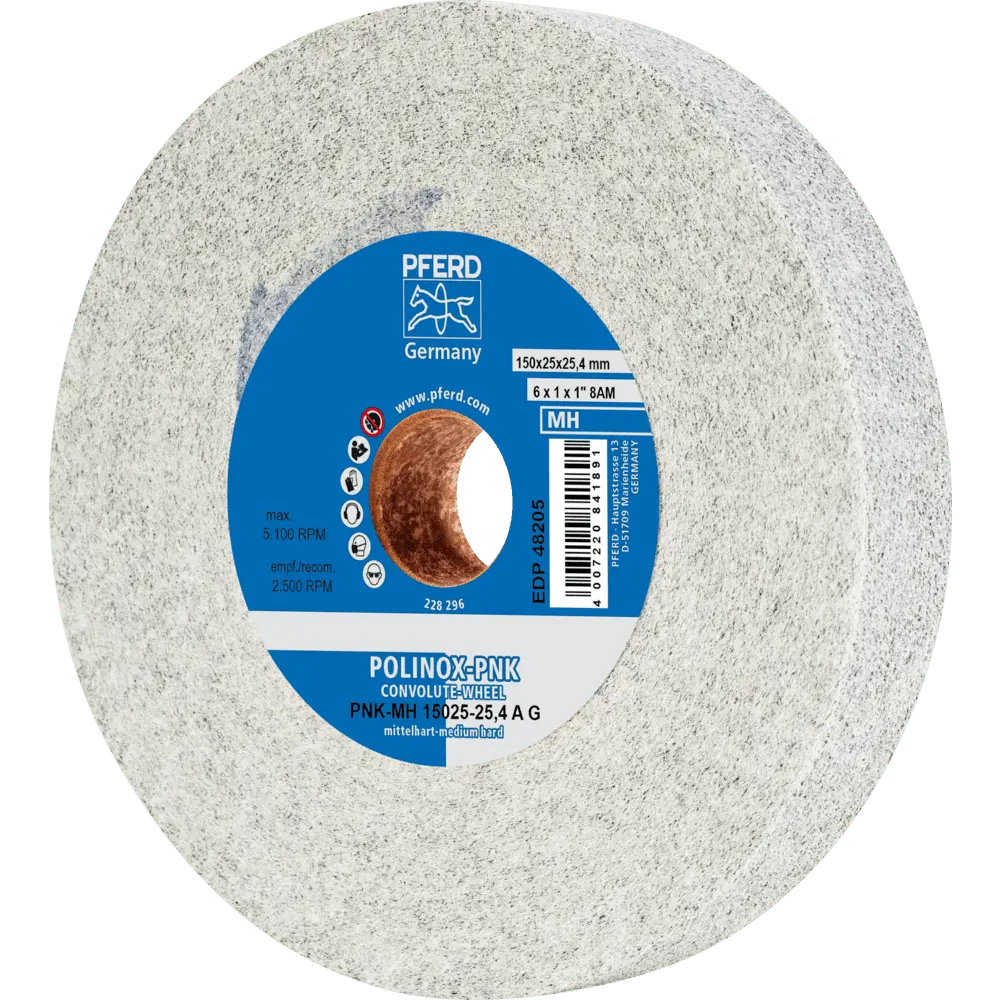 Produktfoto 1 von PFERD TOOLS POLINOX Gewickeltes Vlies-Rad PNK Ø 150x25 mm Bohrung-Ø 25,4 mm Mittelhart A Grob für Finish