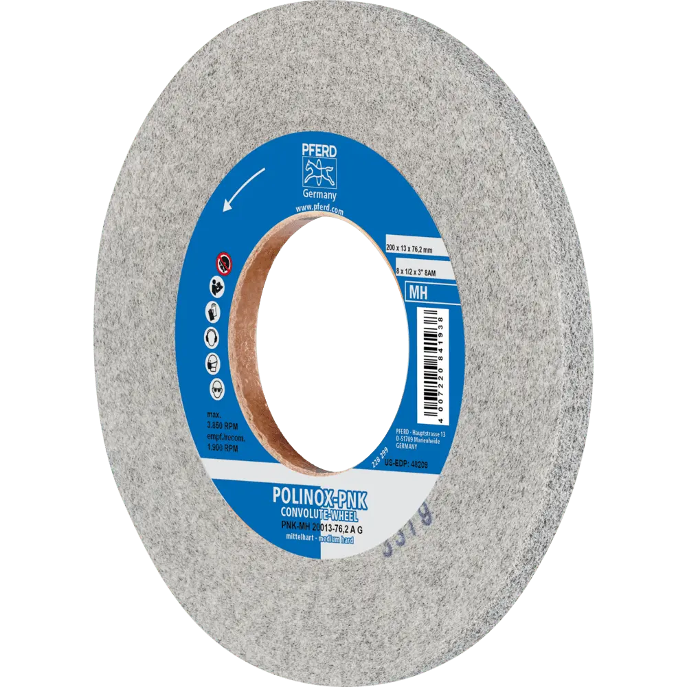 Produktfoto 1 von PFERD TOOLS POLINOX Gewickeltes Vlies-Rad PNK Ø 200x13 mm Bohrung-Ø 76,2 mm Mittelhart A Grob für Finish