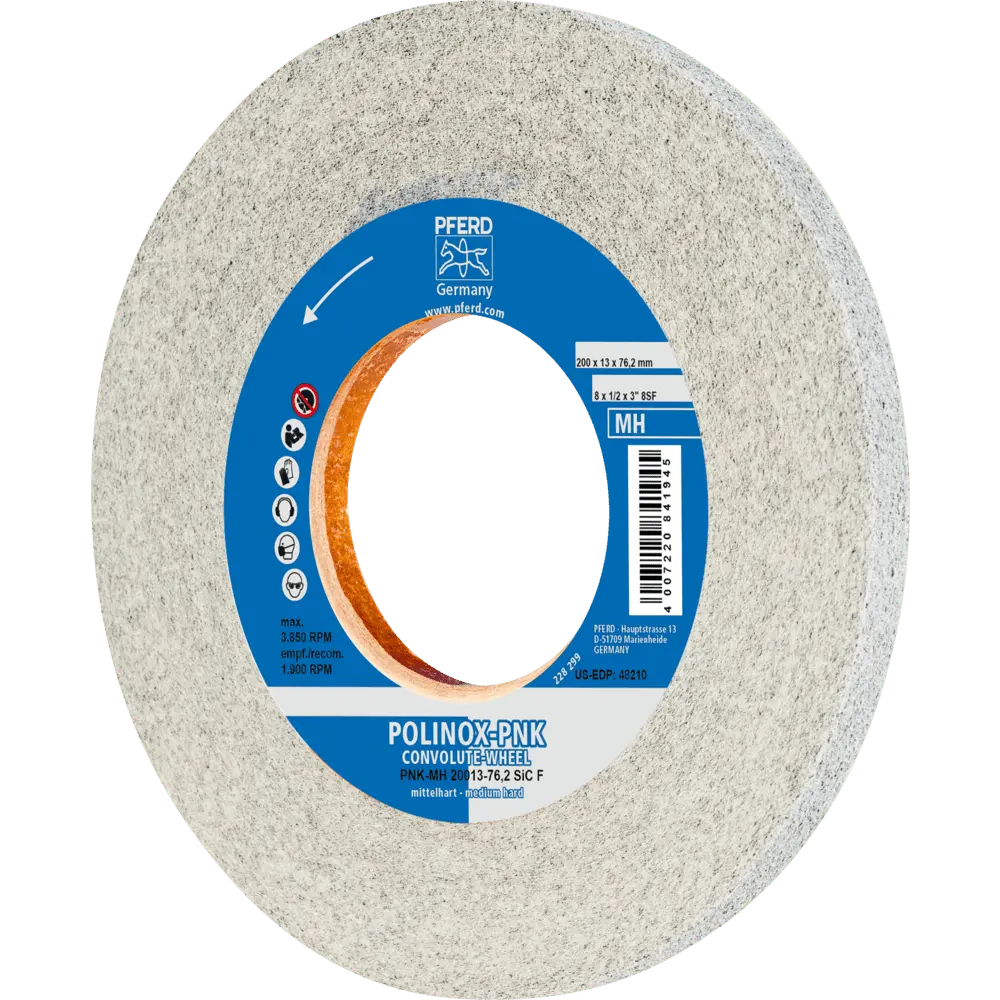 Produktfoto 1 von PFERD TOOLS POLINOX Gewickeltes Vlies-Rad PNK Ø 200x13 mm Bohrung-Ø 76,2 mm Mittehart SIC Fein für Finish