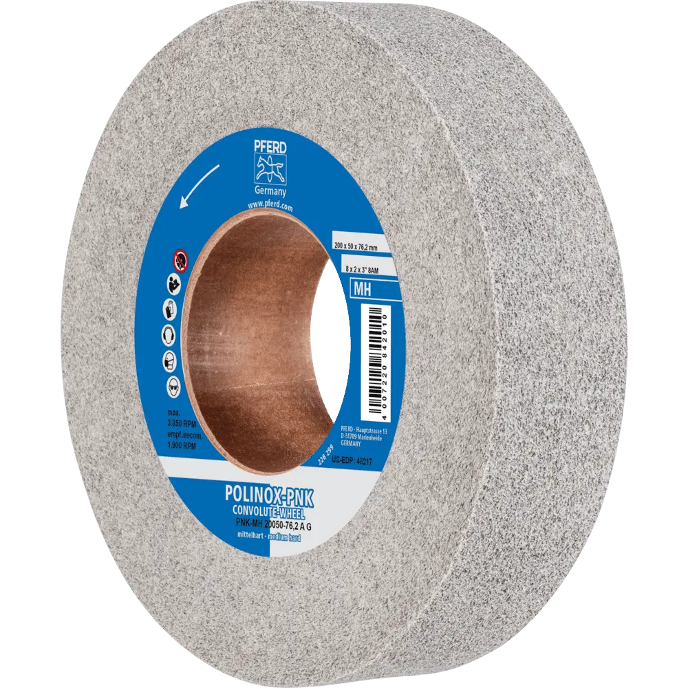 Produktfoto 1 von PFERD TOOLS POLINOX Gewickeltes Vlies-Rad PNK Ø 200x50mm Bohrung-Ø 76,2 mm Mittelhart A Grob für Finish