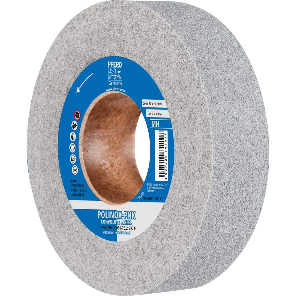 Produktfoto 1 von PFERD TOOLS POLINOX Gewickeltes Vlies-Rad PNK Ø 200x50mm Bohrung-Ø 76,2 mm Mittehart SIC Fein für Finish