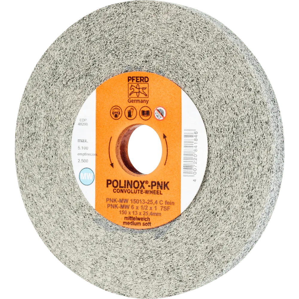 Produktfoto 1 von PFERD TOOLS POLINOX Gewickeltes Vlies-Rad PNK Ø 150x13 mm Bohrung-Ø 25,4 mm Mittelweich SIC Fein für Finish