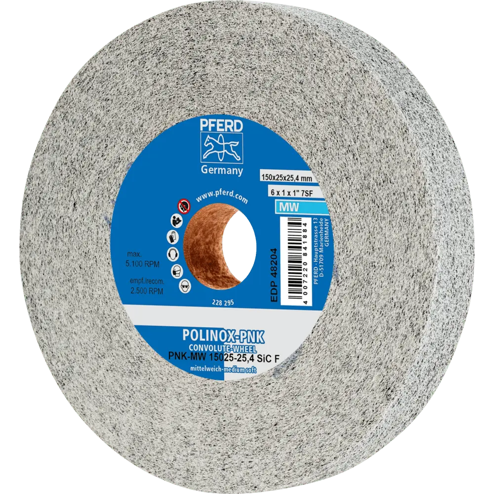 Produktfoto 1 von PFERD TOOLS POLINOX Gewickeltes Vlies-Rad PNK Ø 150x25 mm Bohrung-Ø 25,4 mm Mittelweich SIC Fein für Finish