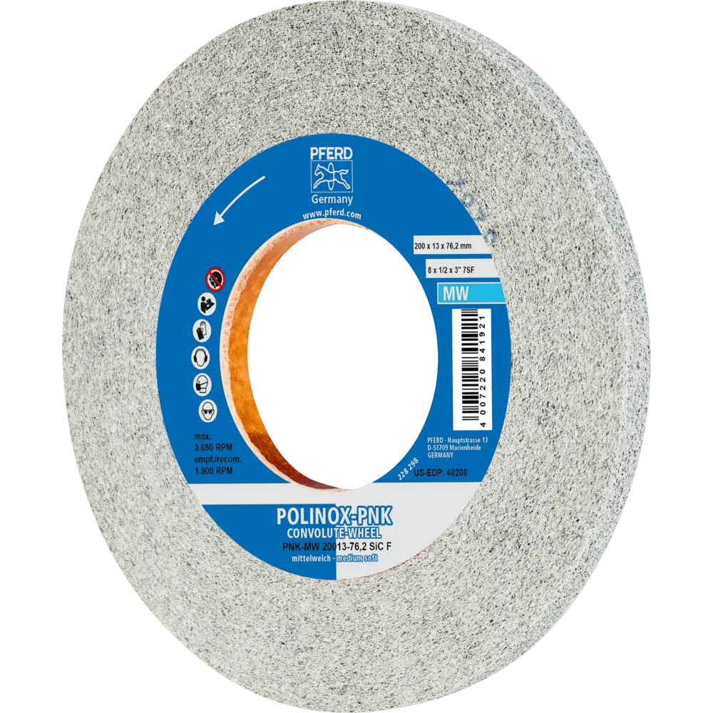 Produktfoto 1 von PFERD TOOLS POLINOX Gewickeltes Vlies-Rad PNK Ø 200x13 mm Bohrung-Ø 76,2 mm Mittelweich SIC Fein für Finish