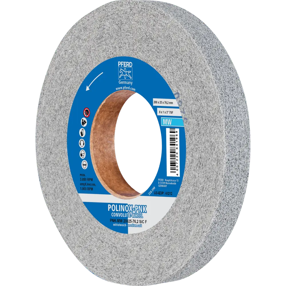 PFERD TOOLS POLINOX Gewickeltes Vlies-Rad PNK Ø 200x25 mm Bohrung-Ø 76,2 mm Mittelweich SIC Fein für Finish