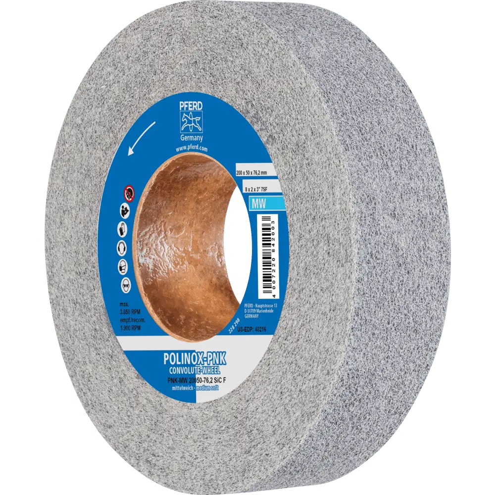 Produktfoto 1 von PFERD TOOLS POLINOX Gewickeltes Vlies-Rad PNK Ø 200x50mm Bohrung-Ø 76,2 mm Mittelweich SIC Fein für Finish