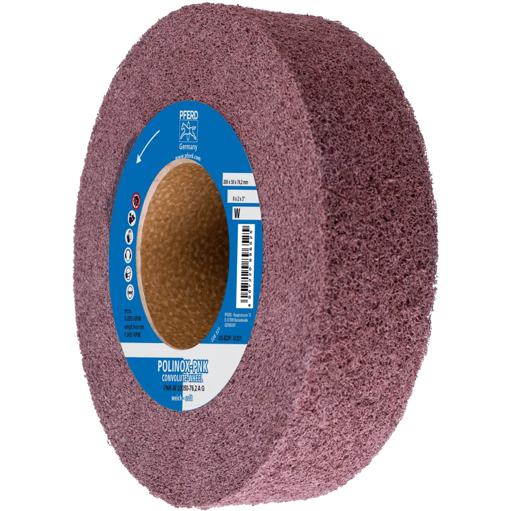 Produktfoto 1 von PFERD TOOLS POLINOX Gewickeltes Vlies-Rad PNK Ø 200x50mm Bohrung-Ø 76,2 mm Weich A Grob für Finish