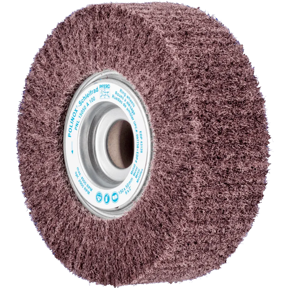 Produktfoto 1 von PFERD TOOLS POLINOX Vlies-Schleifrad PNL Ø 150x50mm Bohrung-Ø 25,4 mm A100 für Feinschliff und Finish