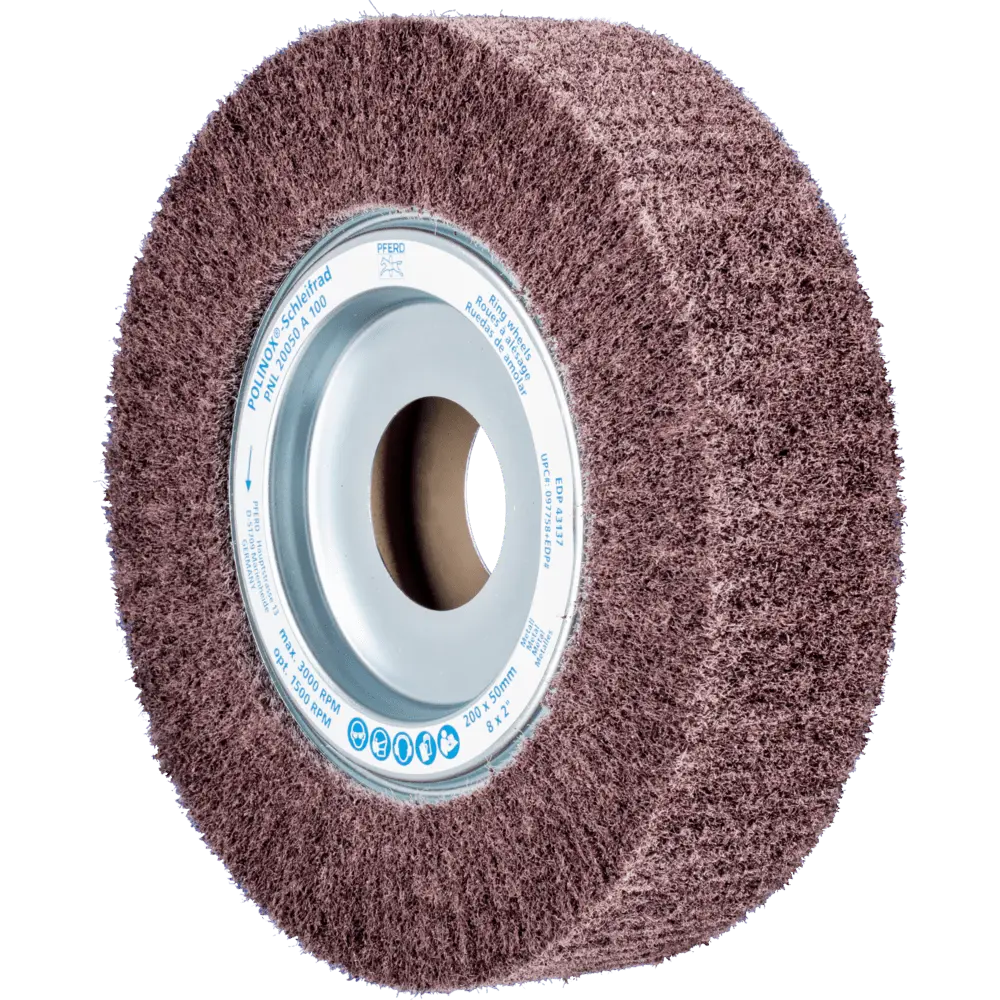 Produktfoto 1 von PFERD TOOLS POLINOX Vlies-Schleifrad PNL Ø 200x50mm Bohrung-Ø 44 mm A100 für Feinschliff und Finish