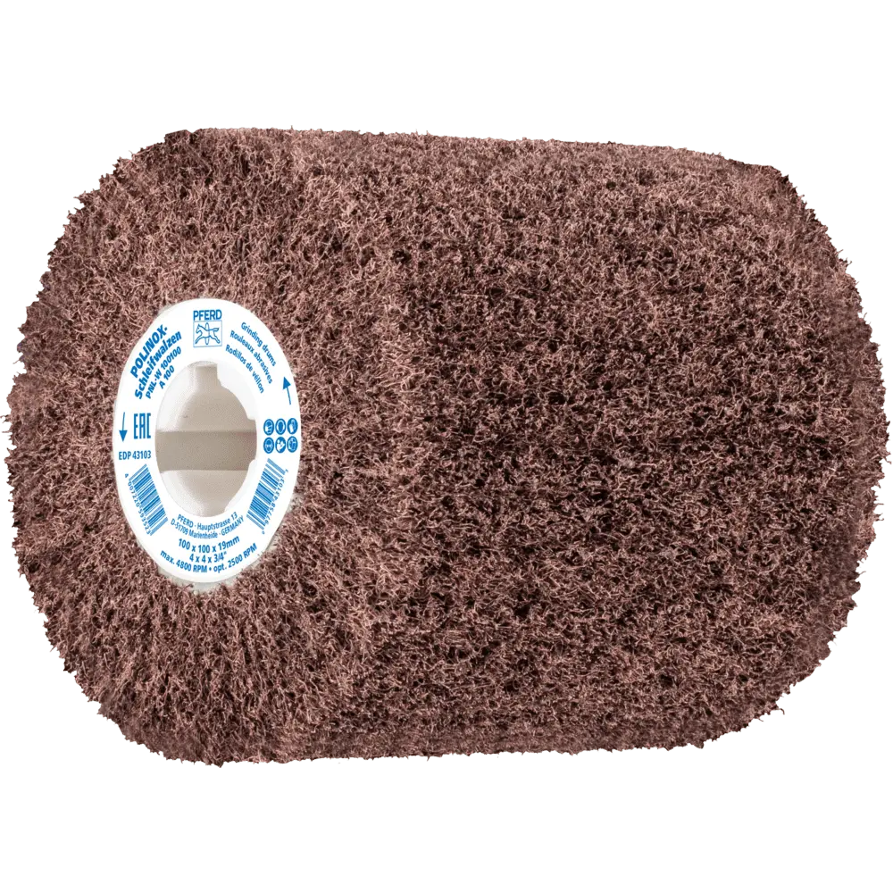 Produktfoto 1 von PFERD TOOLS POLINOX Vlies-Schleifwalze PNL Ø 100x100mm Keilnut 19 mm A100 für Feinschliff und Finish