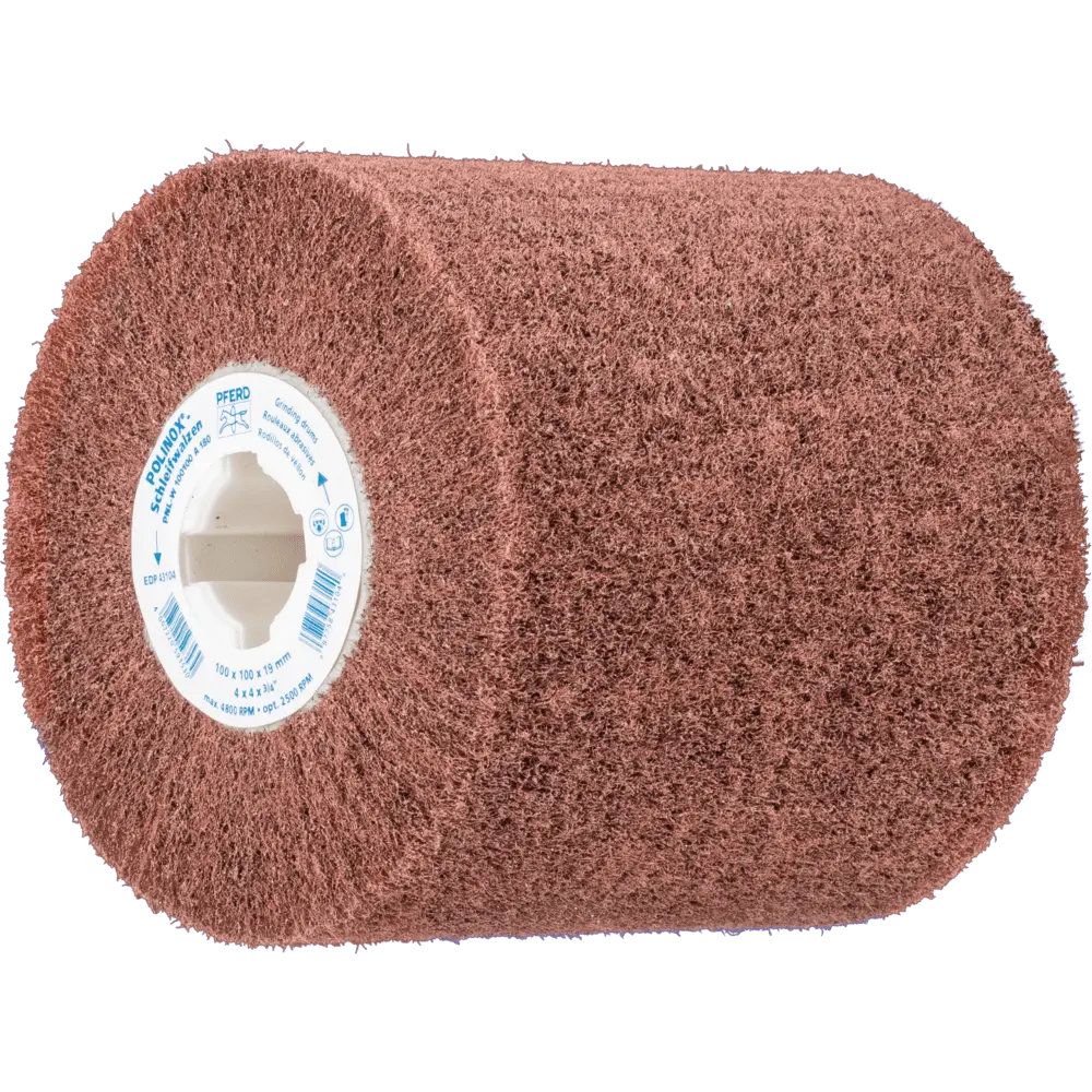 Produktfoto 1 von PFERD TOOLS POLINOX Vlies-Schleifwalze PNL Ø 100x100mm Keilnut 19 mm A180 für Feinschliff und Finish
