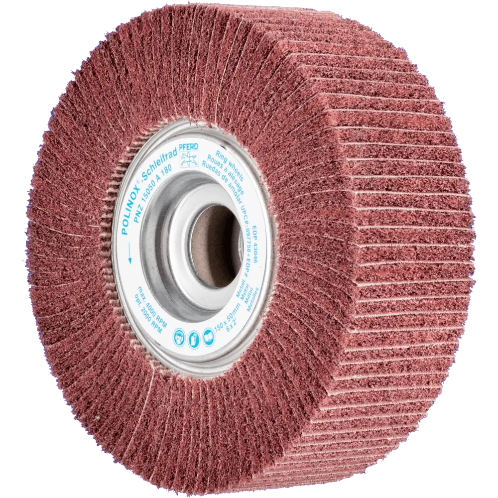 Produktfoto 1 von PFERD TOOLS POLINOX Vlies-Schleifrad PNZ Ø 150x50mm Bohrung-Ø 25,4 mm A180 für Feinschliff und Finish