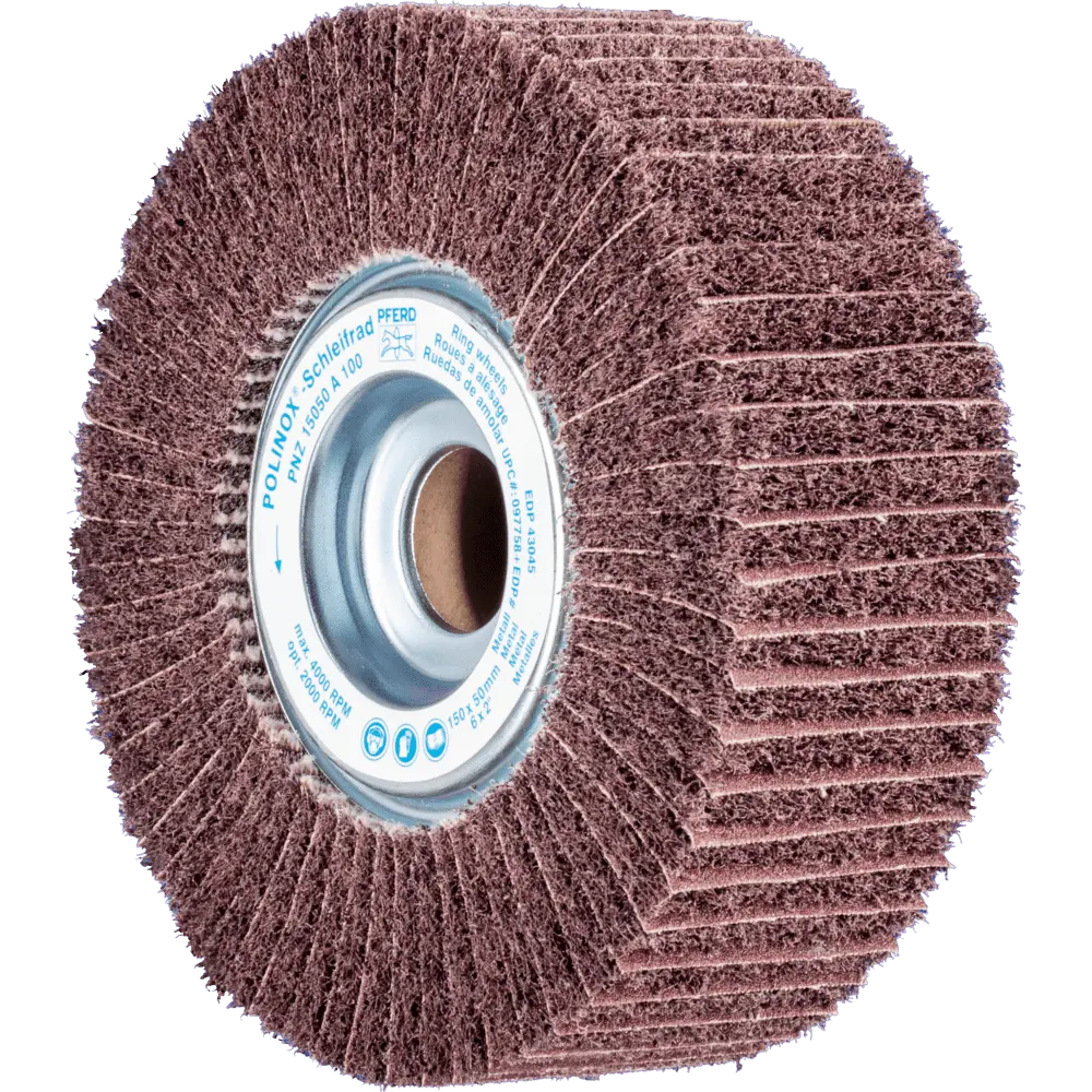 Produktfoto 1 von PFERD TOOLS POLINOX Vlies-Schleifrad PNZ Ø 150x50mm Bohrung-Ø 25,4 mm A100 für Feinschliff und Finish