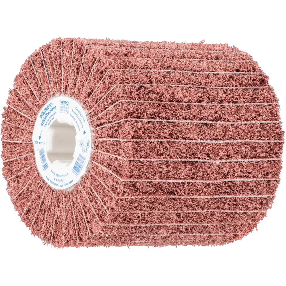 Produktfoto 1 von PFERD TOOLS POLINOX Vlies-Schleifwalze PNZ Ø 100x100mm Keilnut 19 mm A60/G für Feinschliff und Finish