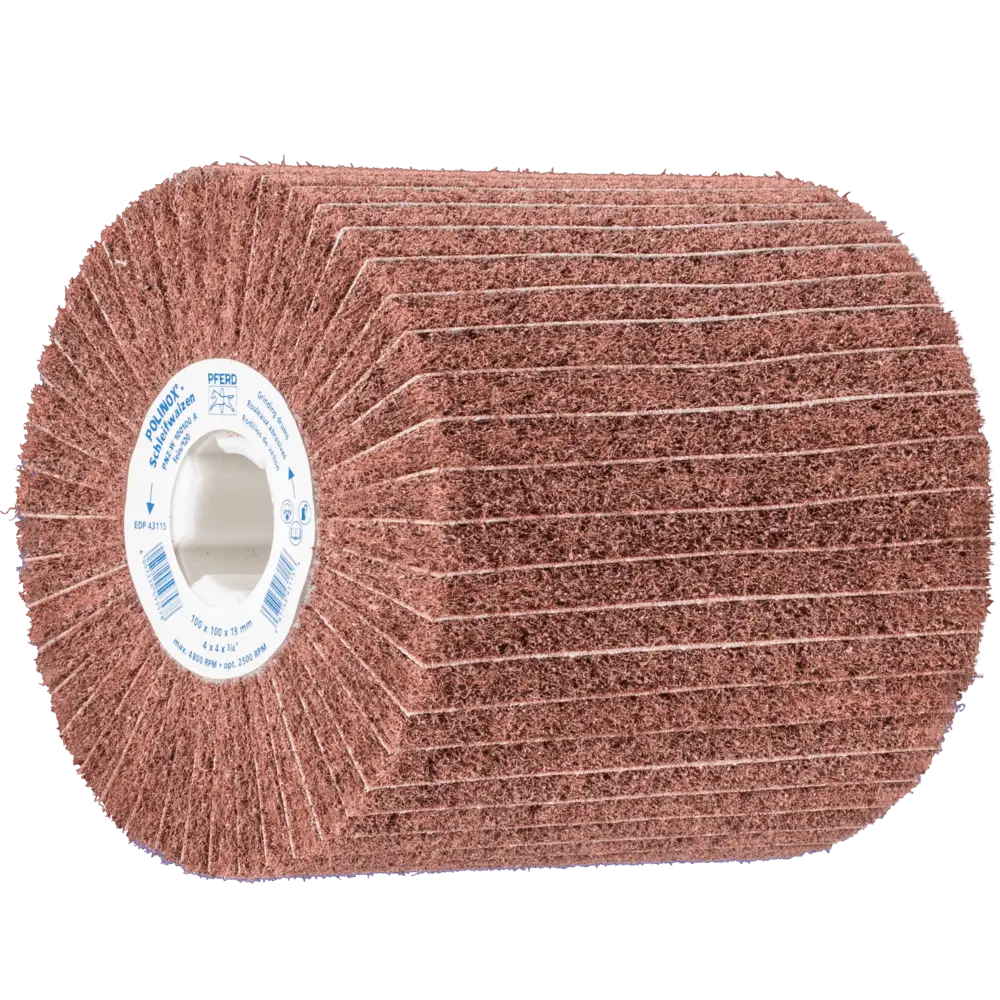 Produktfoto 1 von PFERD TOOLS POLINOX Vlies-Schleifwalze PNZ Ø 100x100mm Keilnut 19 mm A120/F für Feinschliff und Finish
