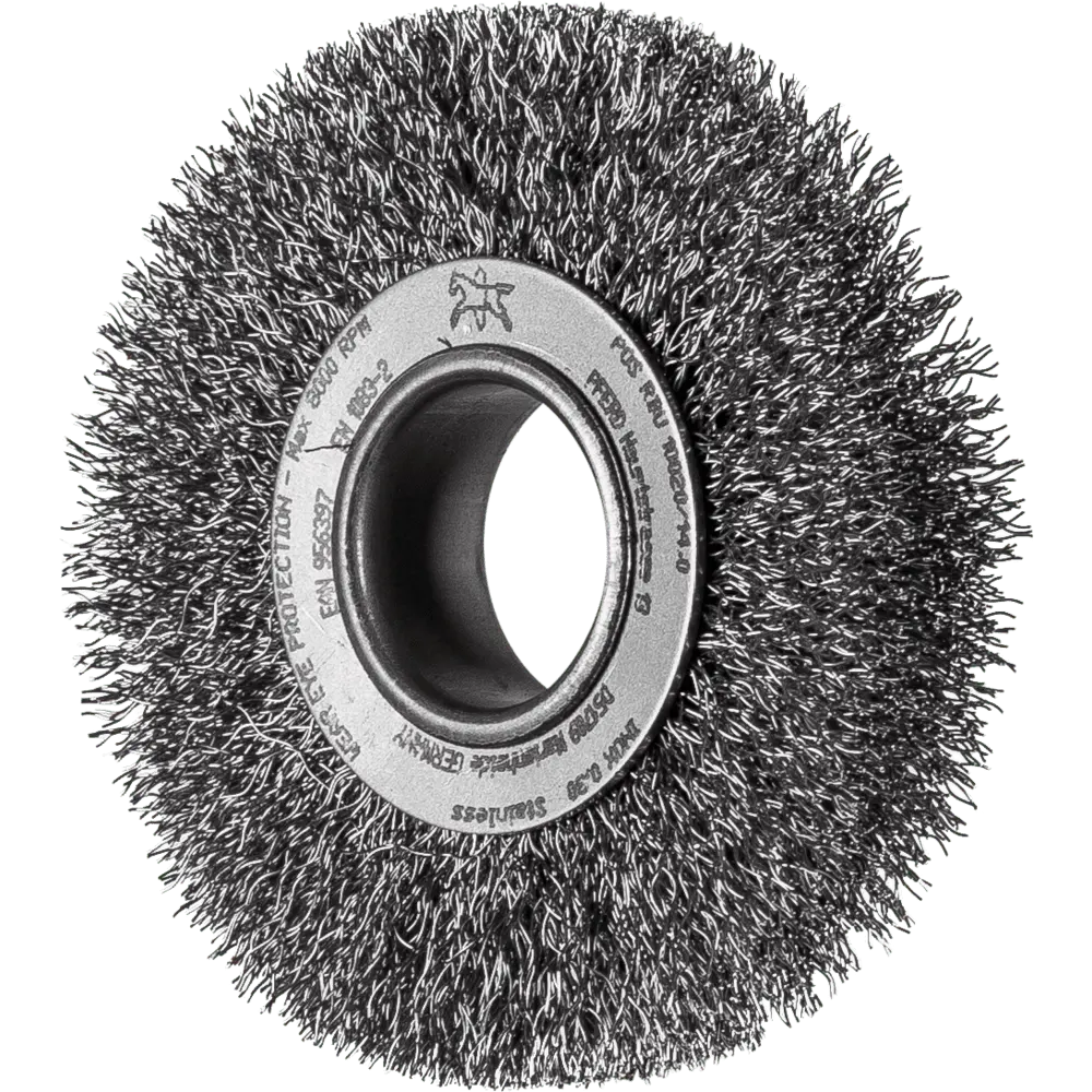Produktfoto 1 von PFERD TOOLS Rundbürste breit ungezopft RBU Ø100x20xvariable Bohrung Edelstahl-Draht-Ø0,30 Schleifbock