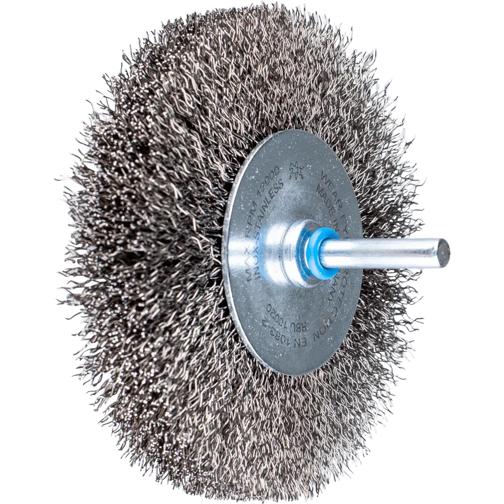 Produktfoto 1 von PFERD TOOLS Rundbürste ungezopft RBU Ø100x20mm Schaft-Ø6 mm Edelstahl-Draht-Ø0,30, 10 Stk.