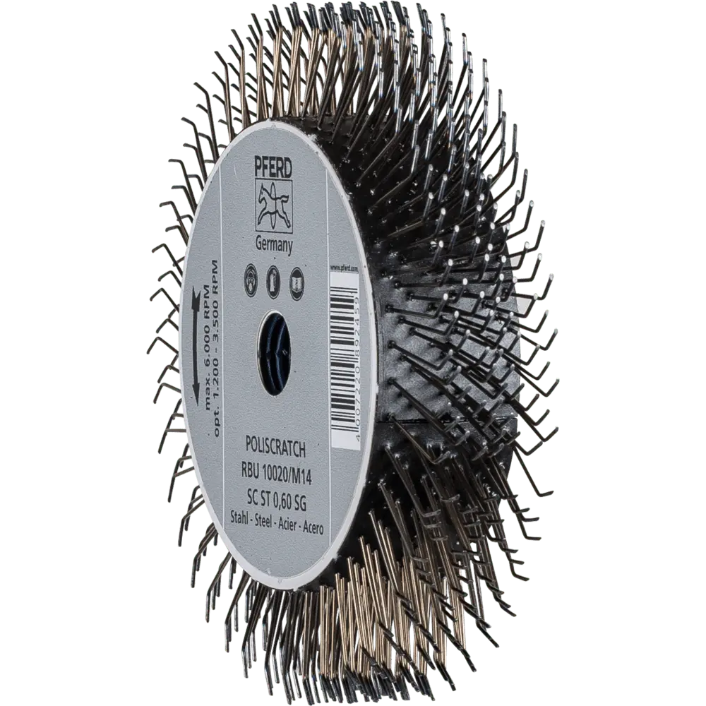 Produktfoto 1 von PFERD TOOLS POLISCRATCH Rundbürste ungezopft RBU Ø100x20mm M14 Stahl-Draht-Ø0,60 Winkelschleifer, 5 Stk.