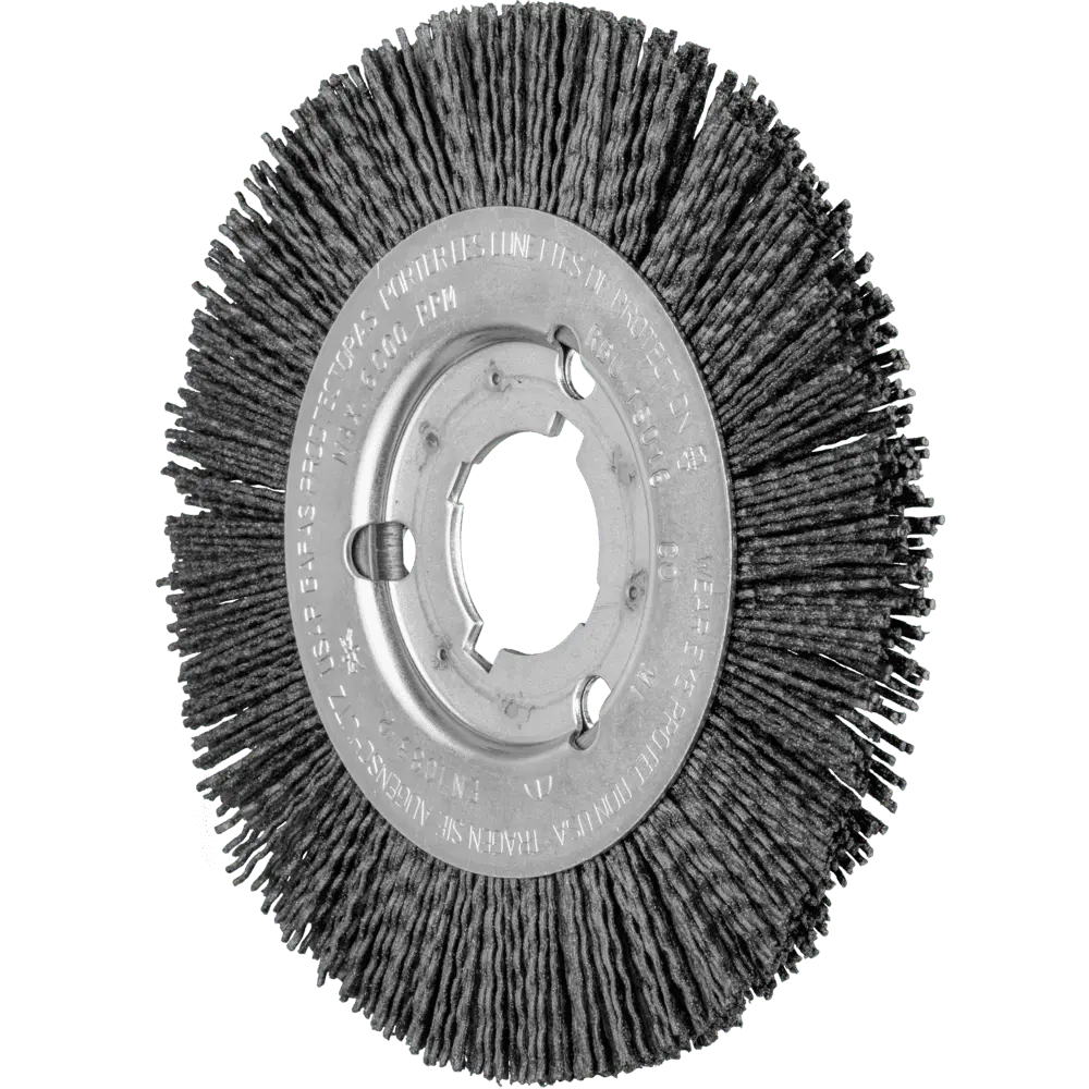 Produktfoto 1 von PFERD TOOLS Rundbürste schmal ungezopft RBU Ø 150x16xvariable Bohrung Keramik-Filament-Ø 1,10mm Korn 120, 2 Stk.