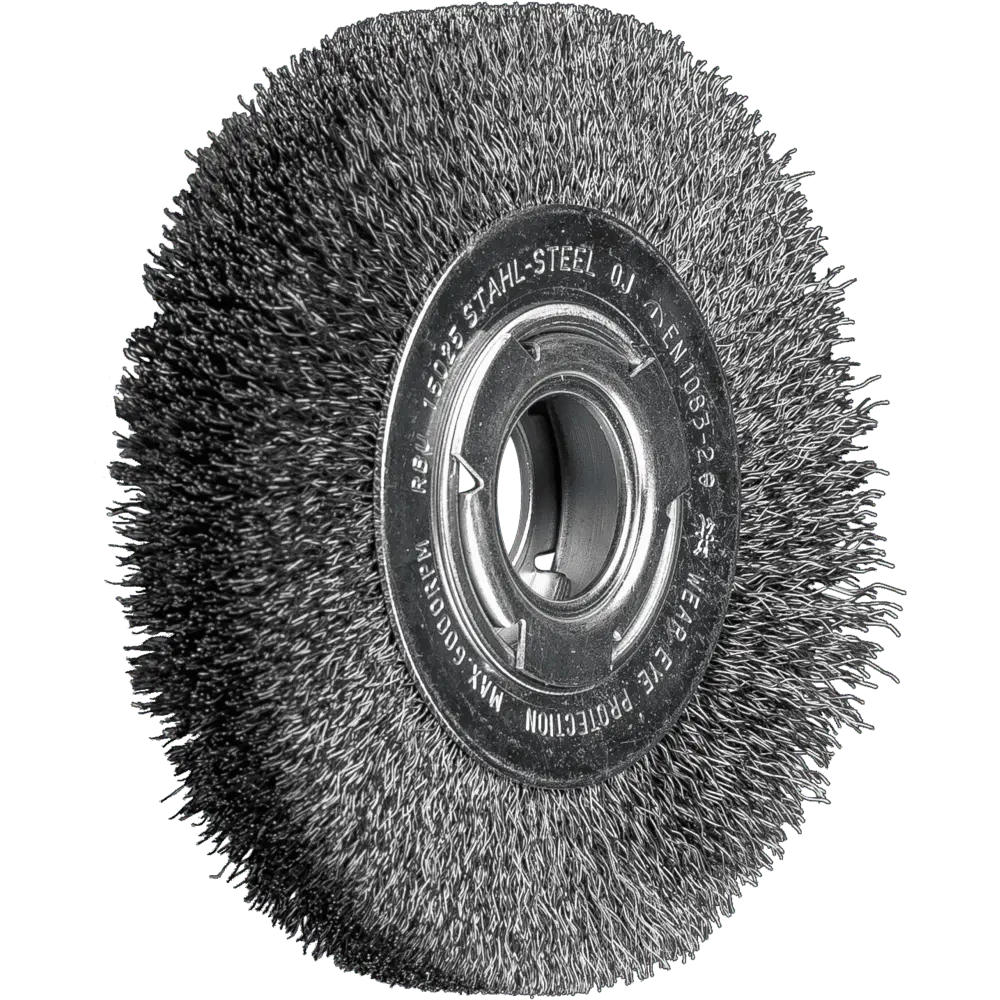 Produktfoto 1 von PFERD TOOLS Rundbürste breit ungezopft RBU Ø150x25xvariable Bohrung Stahl-Draht-Ø0,30 Schleifbock