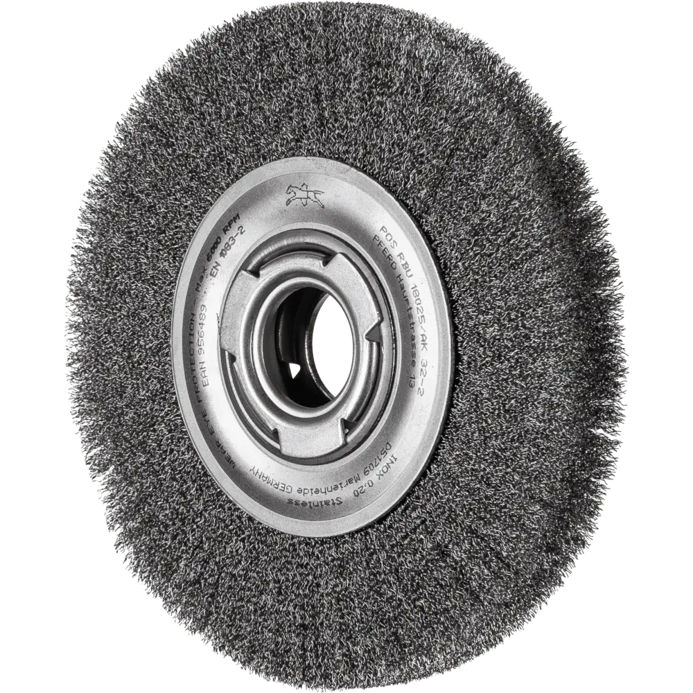 Produktfoto 1 von PFERD TOOLS Rundbürste breit ungezopft RBU Ø180x25xvariable Bohrung Edelstahl-Draht-Ø0,20 Schleifbock