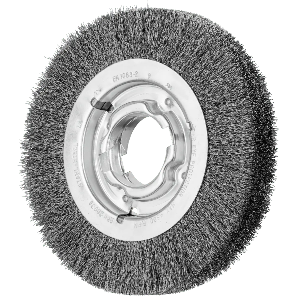 Produktfoto 1 von PFERD TOOLS Rundbürste breit ungezopft RBU Ø200x38xvariable Bohrung Stahl-Draht-Ø0,30 Schleifbock
