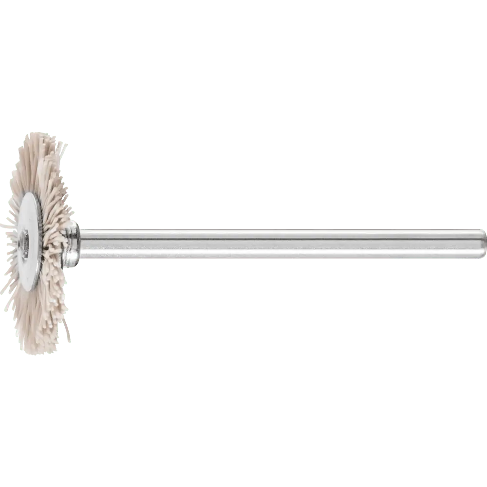 Produktfoto 1 von PFERD TOOLS Miniatur- Rundbürste RBU Ø22x2 mm Schaft-Ø3 mm Aluminium-Oxid-Filament-Ø0,30 Korn 600, 10 Stk.