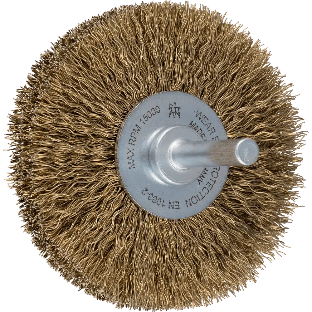 Produktfoto 1 von PFERD TOOLS Rundbürste ungezopft RBU Ø70x15 mm Schaft-Ø6 mm vermessingter Stahl-Litzen-Draht-Ø0,25 mm, 10 Stk.