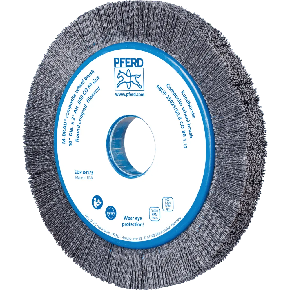 Produktfoto 1 von PFERD TOOLS COMPOSITE Rundbürste RBUP Ø 250x25x50,8 mm Bohrung Keramik-Filament-Ø 1,10mm Korn 80 stationär