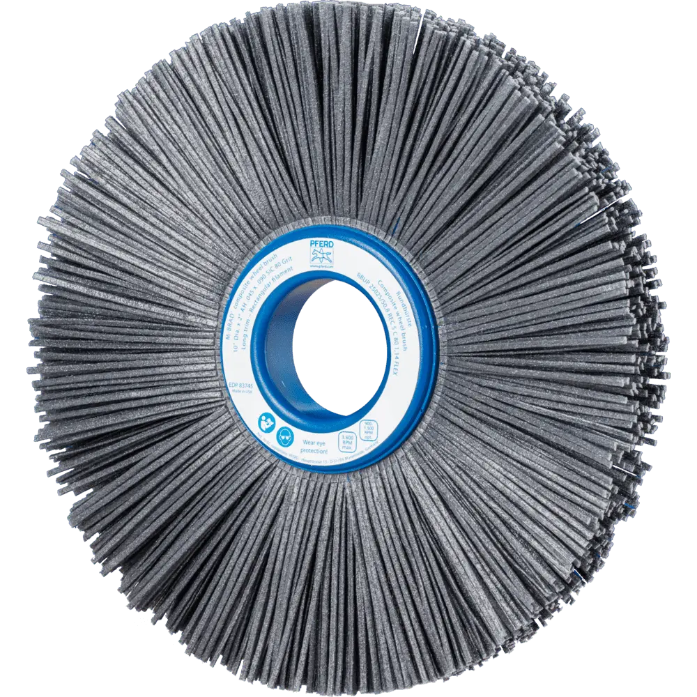 Produktfoto 1 von PFERD TOOLS COMPOSITE FLEX Rundbürste RBUP Ø 250x25x50,8 mm Bohrung SiC-Filament-Ø 1,14 mm Korn 80 stationär