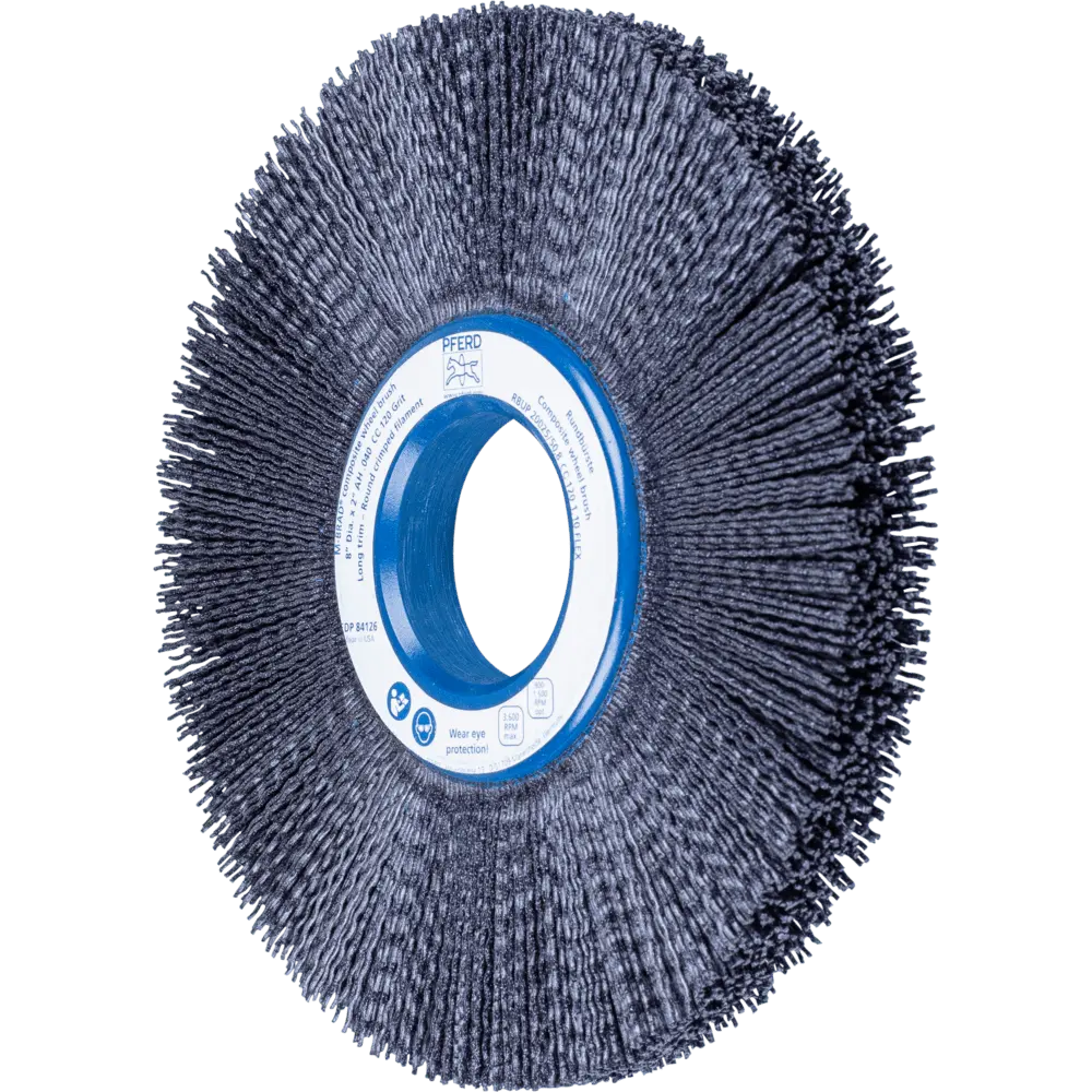 Produktfoto 1 von PFERD TOOLS COMPOSITE FLEX Rundbürste RBUP Ø 200x13x50,8 mm Keramik-Filament-Ø 1,10mm Korn 120 stationär