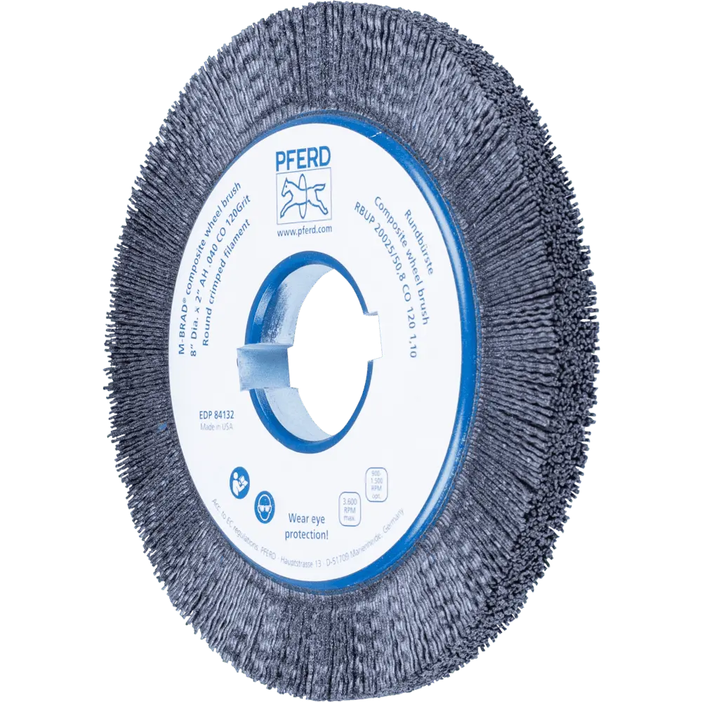 Produktfoto 1 von PFERD TOOLS COMPOSITE Rundbürste RBUP Ø 200x13x50,8 mm Bohrung Keramik-Filament-Ø 1,10mm Korn 120 stationär