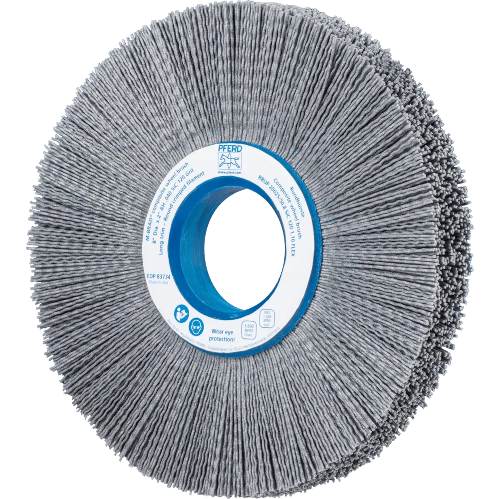 Produktfoto 1 von PFERD TOOLS COMPOSITE FLEX Rundbürste RBUP Ø 200x25x50,8 mm Bohrung SiC-Filament-Ø 1,00mm Korn 120 stationär