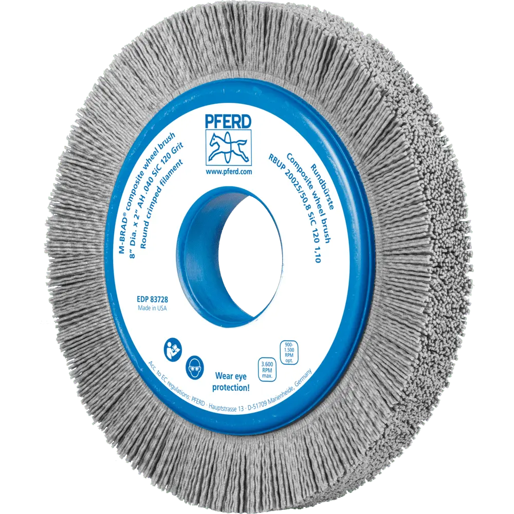 Produktfoto 1 von PFERD TOOLS COMPOSITE Rundbürste RBUP Ø 200x25x50,8 mm Bohrung SiC-Filament-Ø 1,10mm Korn 120 stationär