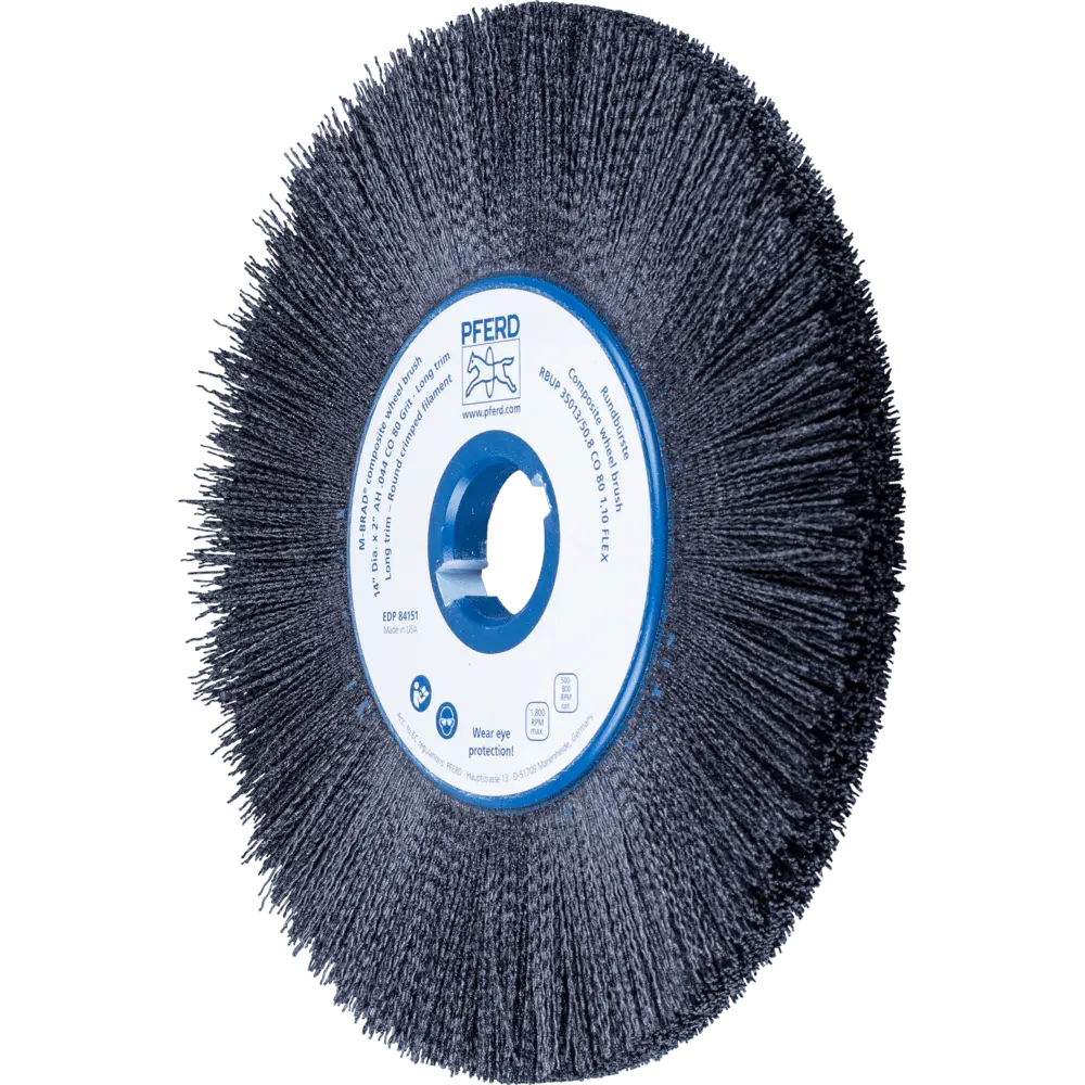 Produktfoto 1 von PFERD TOOLS COMPOSITE FLEX Rundbürste RBUP Ø 350x13x50,8 mm Keramik-Filament-Ø 1,10mm Korn 80 stationär